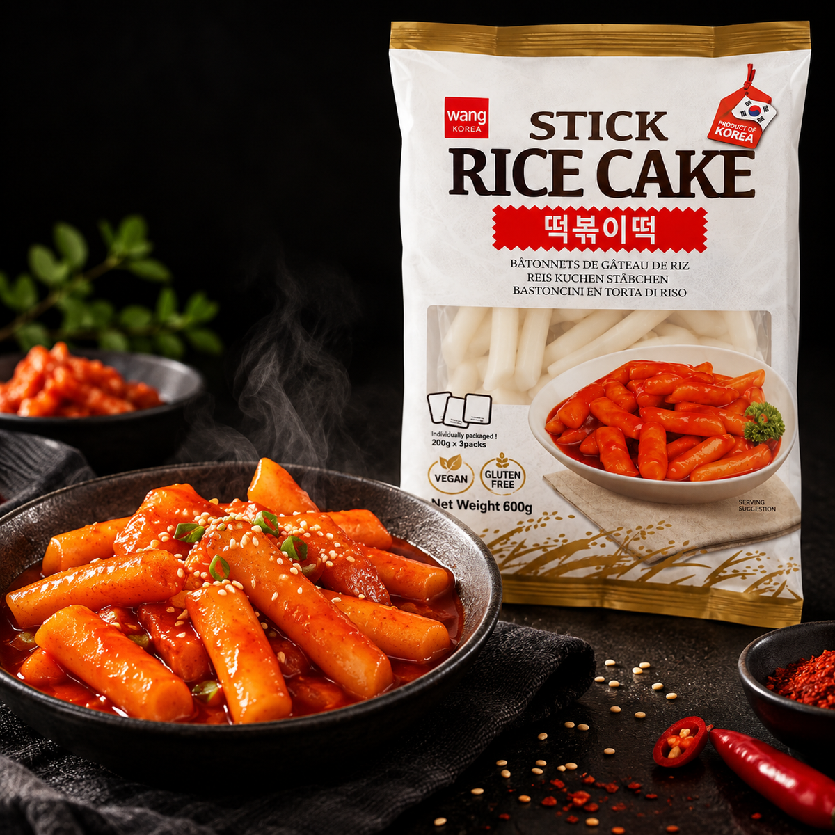 Wang Reiskuchen für Tteokbokki 600 g (4 × 150 g)