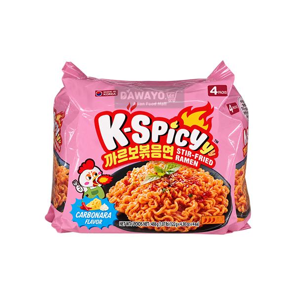 K SPICY Gebratene Instantnudeln mit Carbonara-Geschmack 488 g (4 × 122 g)