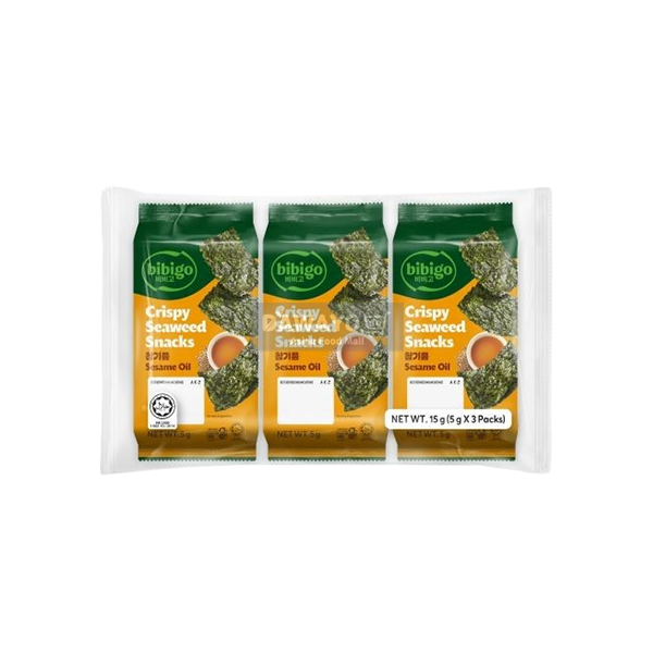 Bibigo Crispy Seaweed Snack Savory Sesame Oil Flavor 15g (5g*3)