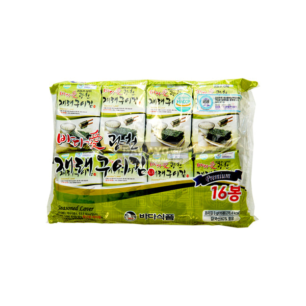 [Domestic] Badae Seafood Gwangcheon Traditional Roasted Seaweed Snacks 16-count (3g*16)