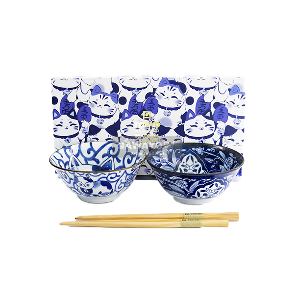 Japan Kawaii Cat Tayobol Gift Set 14.7x6.7cm 500ml (2pcs/chopsticks included)