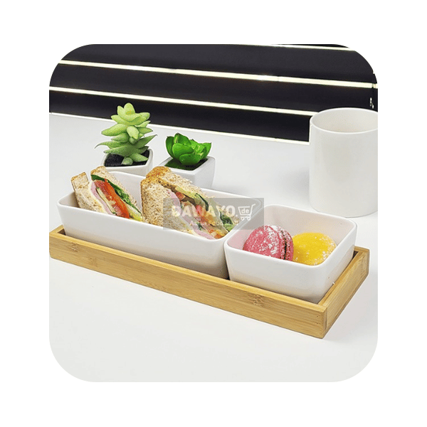 Paulower Einzelportion Schüssel-Set (M/3er-Pack/inkl. Holztablett)
