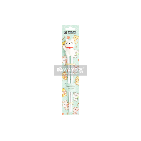 Japanese-Style Lucky Cat Character Training Chopsticks (22cm) — Blue/White