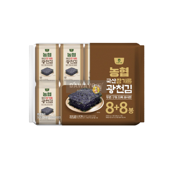 Gewürzter Seetang, 64g (4g*16), hergestellt von der Gwangcheon Landwirtschaftlichen Genossenschaft mit heimischem Sesamöl