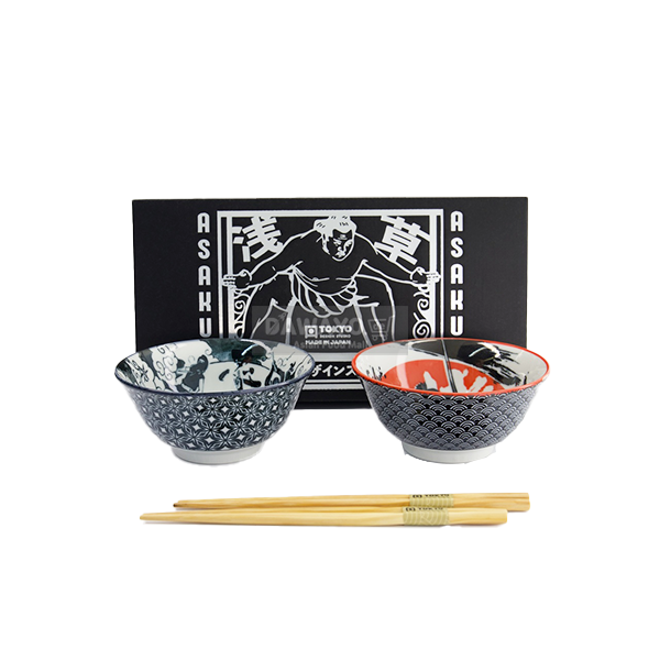 일본 아사쿠사 타요볼 선물세트 14.8x7cm 500ml (2개입/젓가락 포함/색상 랜덤 발송)