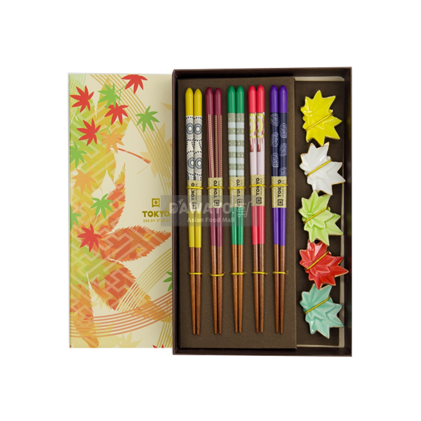 일본식 단풍잎 무늬 젓가락 선물세트 10P (젓가락 받침대 포함)